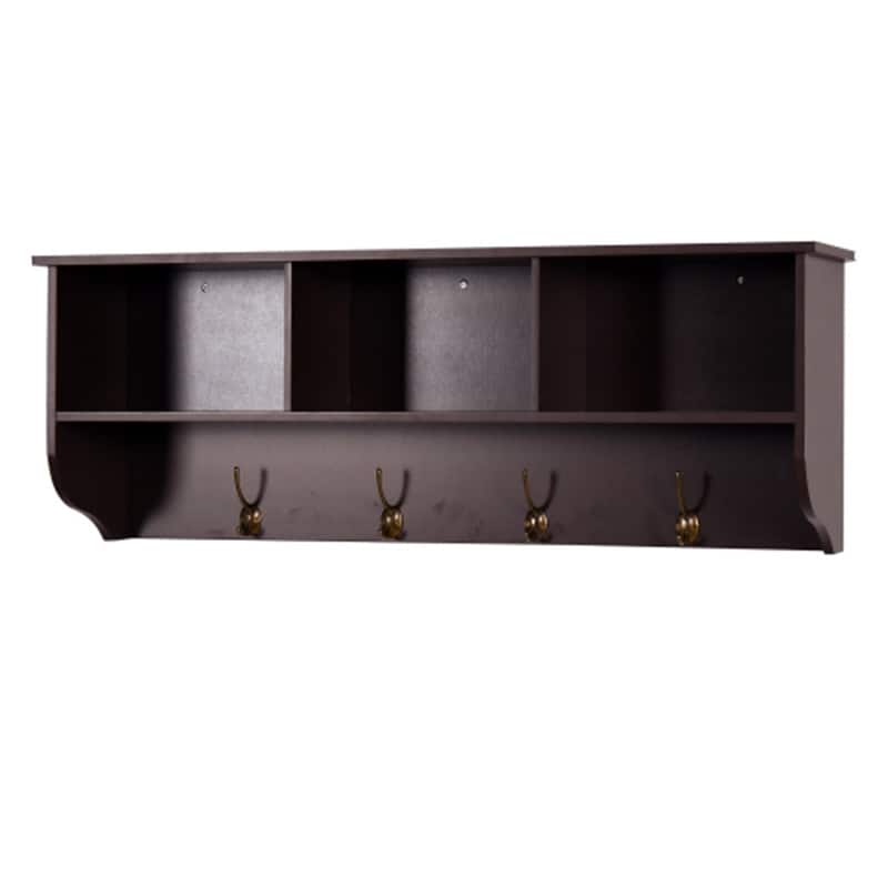 ALEXOUN - Wall-Mounted Coat Rack with 4 Dual Hooks - MDF Entryway Shelf and Cubby Storage, 38" Wide, 55 lbs Capacity, 1pc - Espresso
