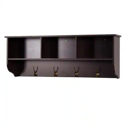 Front. ALEXOUN - Wall-Mounted Coat Rack with 4 Dual Hooks - MDF Entryway Shelf and Cubby Storage, 38" Wide, 55 lbs Capacity, 1pc - Espresso.