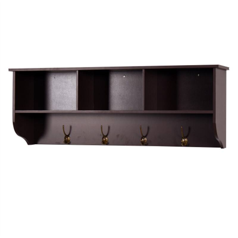 Front. ALEXOUN - Wall-Mounted Coat Rack with 4 Dual Hooks - MDF Entryway Shelf and Cubby Storage, 38" Wide, 55 lbs Capacity, 1pc - Espresso.