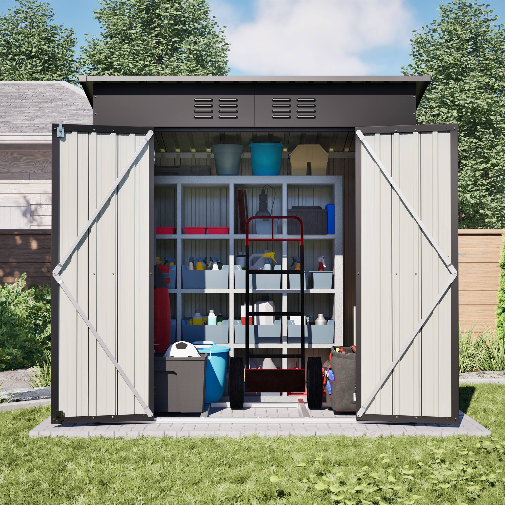 Back. Mondawe - 6x4 FT Outdoor Storage Shed With Floor Base - Black.