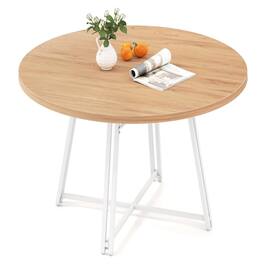 Pefilos - 47" Round Dining Table,Cross Base 8 Metal Legs,Adjustable Pads,Natural - Brown