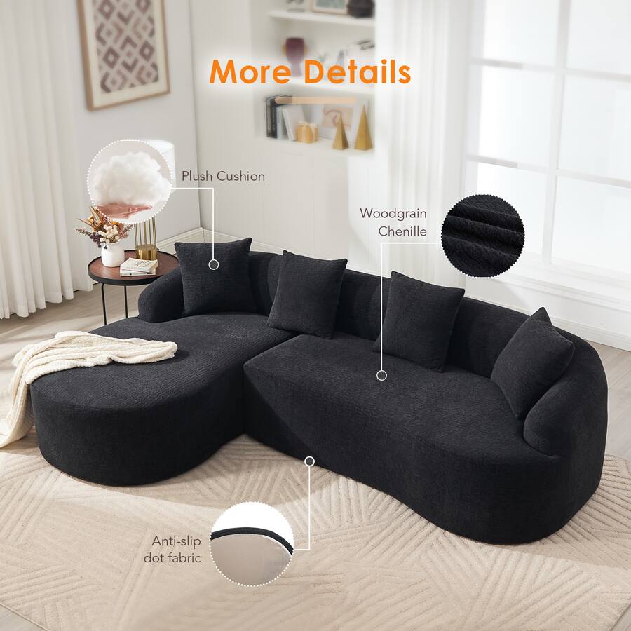 Anysun L Shape Chenille Sectional Sofa Curved Chaise, Modular Boneless ...