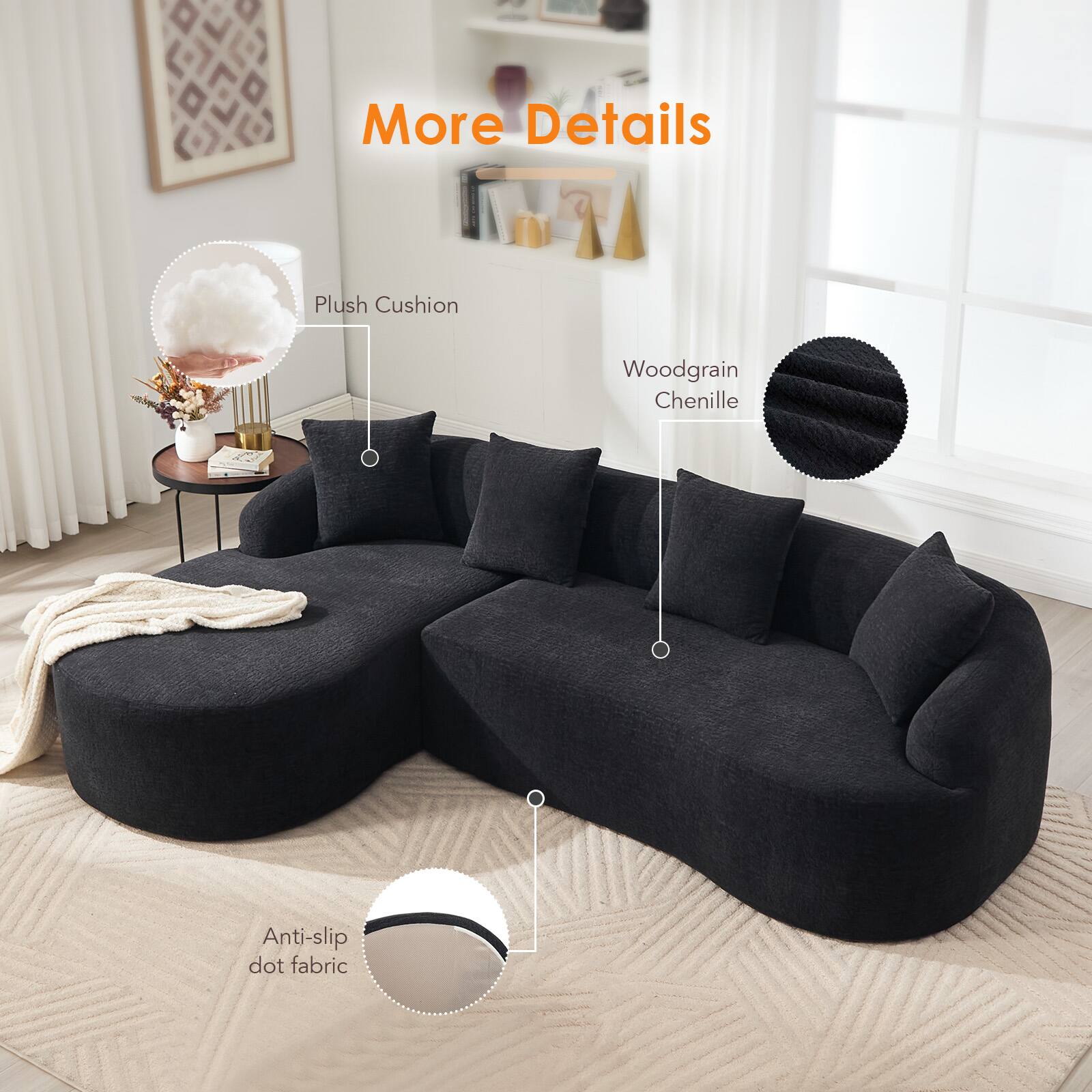 More Details  
Plush Cushion  
Woodgrain Chenille  
Anti-slip dot fabric