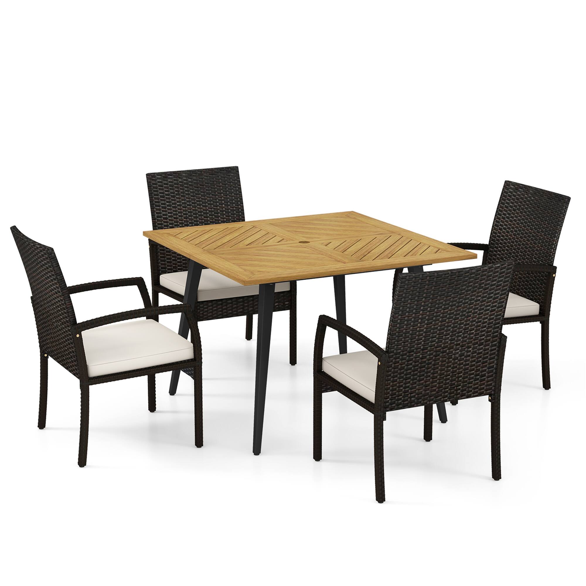 Alt View 5. Gymax - Gymax 5PCS Patio PE Wicker Dining Set 42.5'' Table w/ 1.9'' Umbrella Hole Chairs - Brown, White.