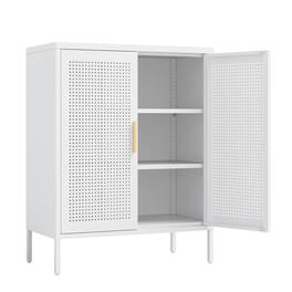 HTUTWOO - NO LOCK Metal Storage Cabinet with 2 Doors and 2 Adjustable Shelves - Steel File Cabinet for Home Office School Gym - White
