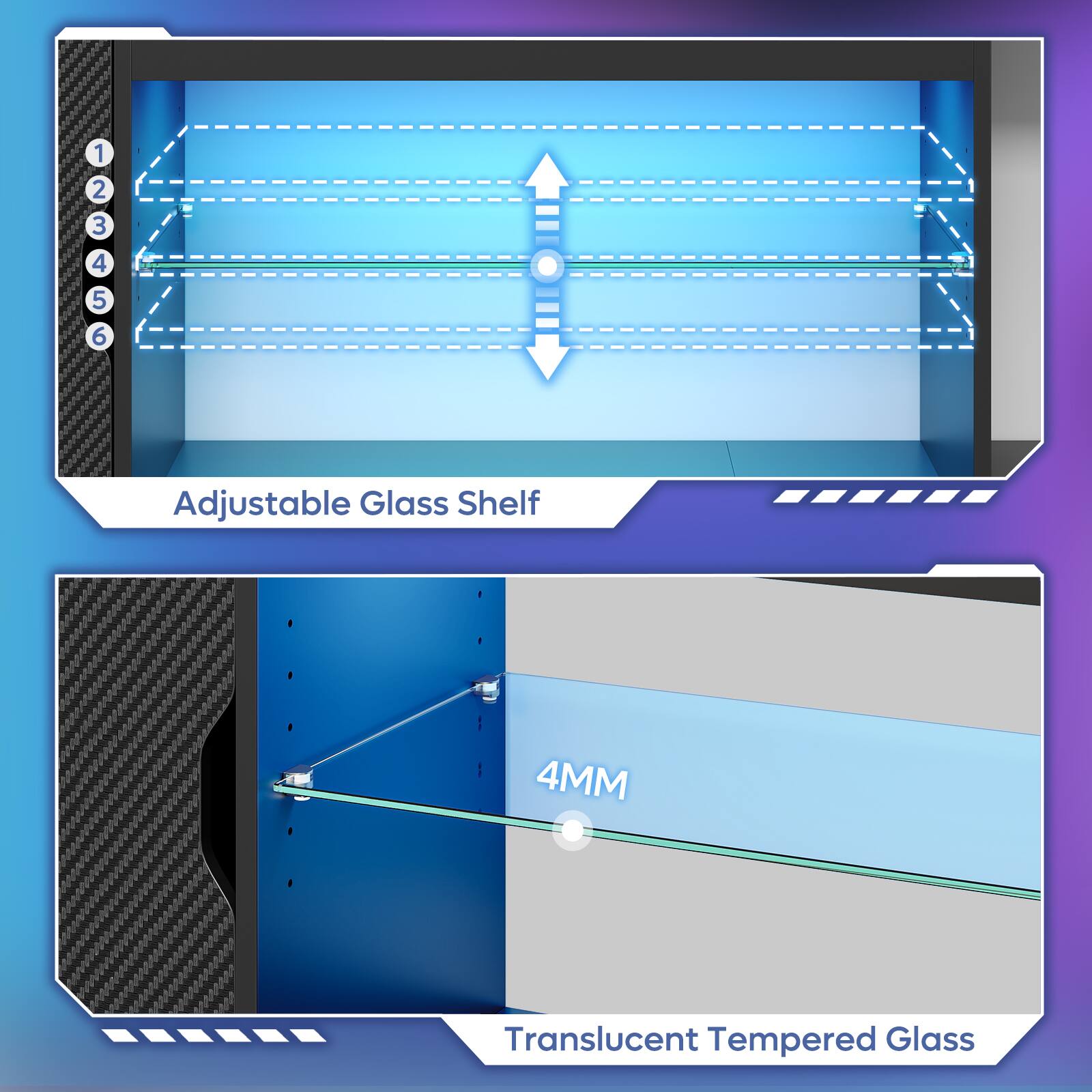 Adjustable Glass Shelf 4MM Translucent Tempered Glass