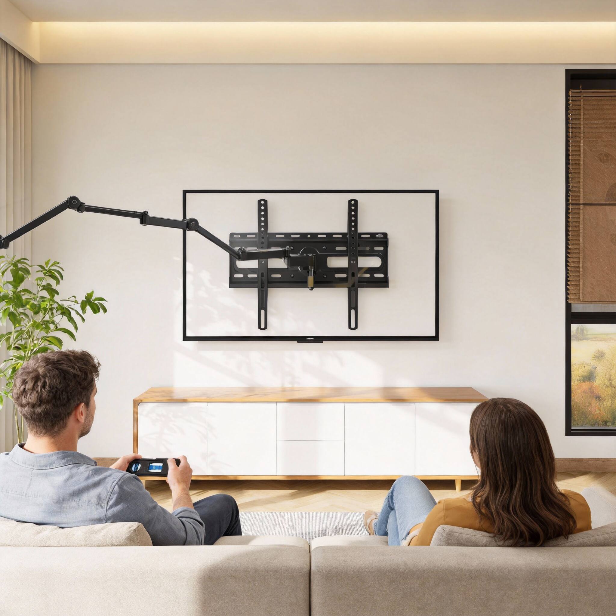 Alt View 1. OMOMMD - Full Motion TV Wall Mount 32-65" Swivel Tilt 400x400 VESA 99lbs - Silvery Grey.
