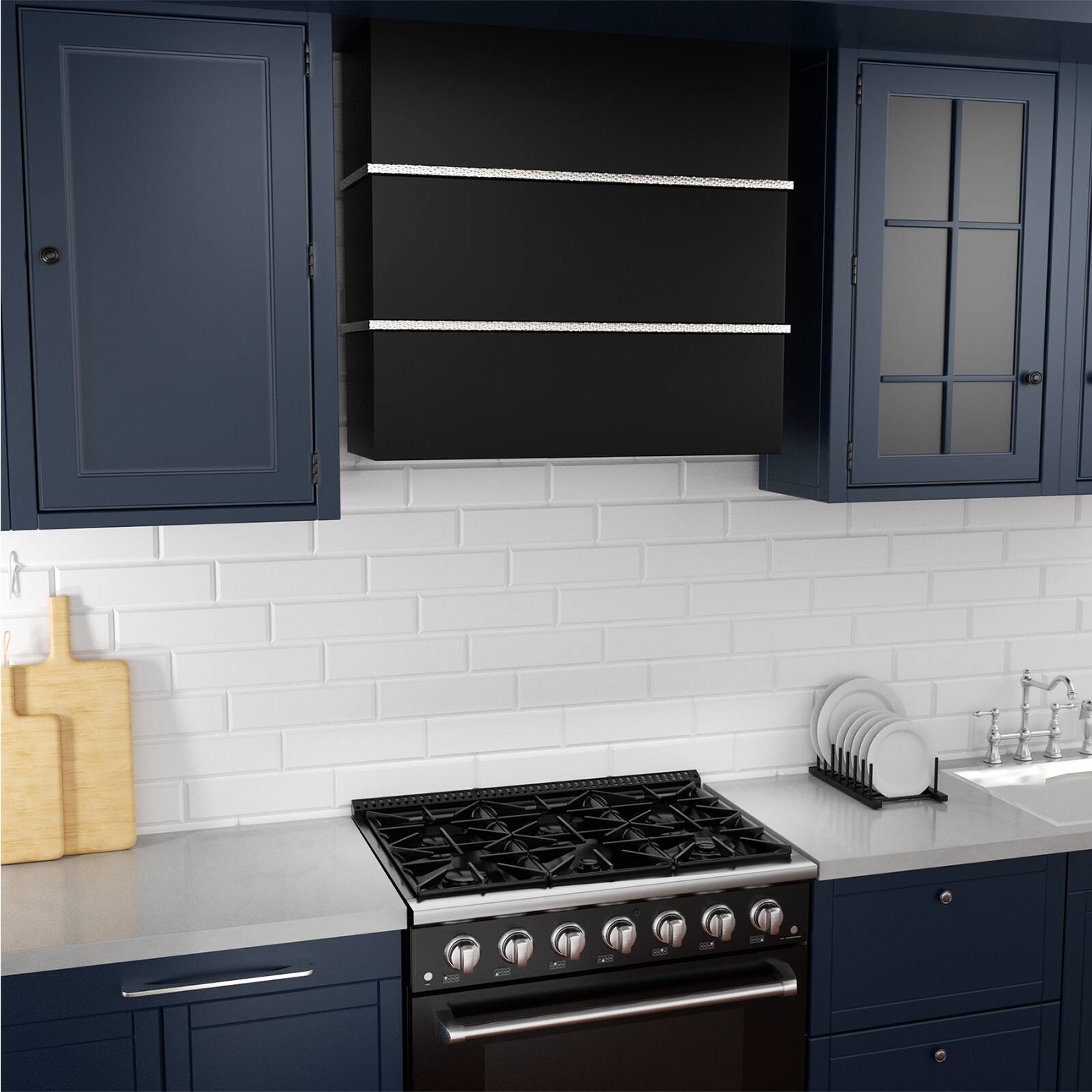 Alt View 3. Akicon - Akicon 30 in. Stainless Steel Ducted Wall Mount Range Hood with 600 CFM Vent Motor, 3 Speed, in Black with Nickel - Black with Nickel.