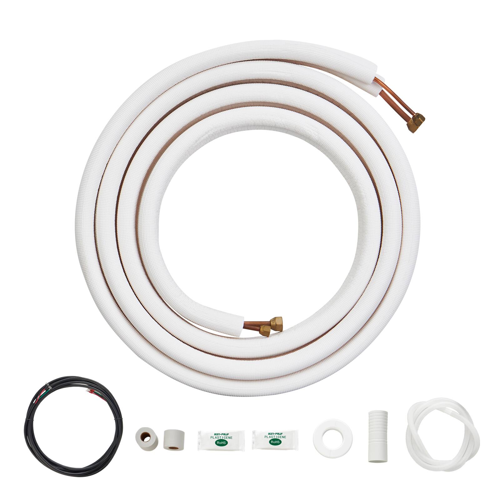 VEVOR - 16FT Mini Split Line Set, 1/4" & 3/8" O.D Copper Pipes Tubing and Triple-Layer Insulation - White