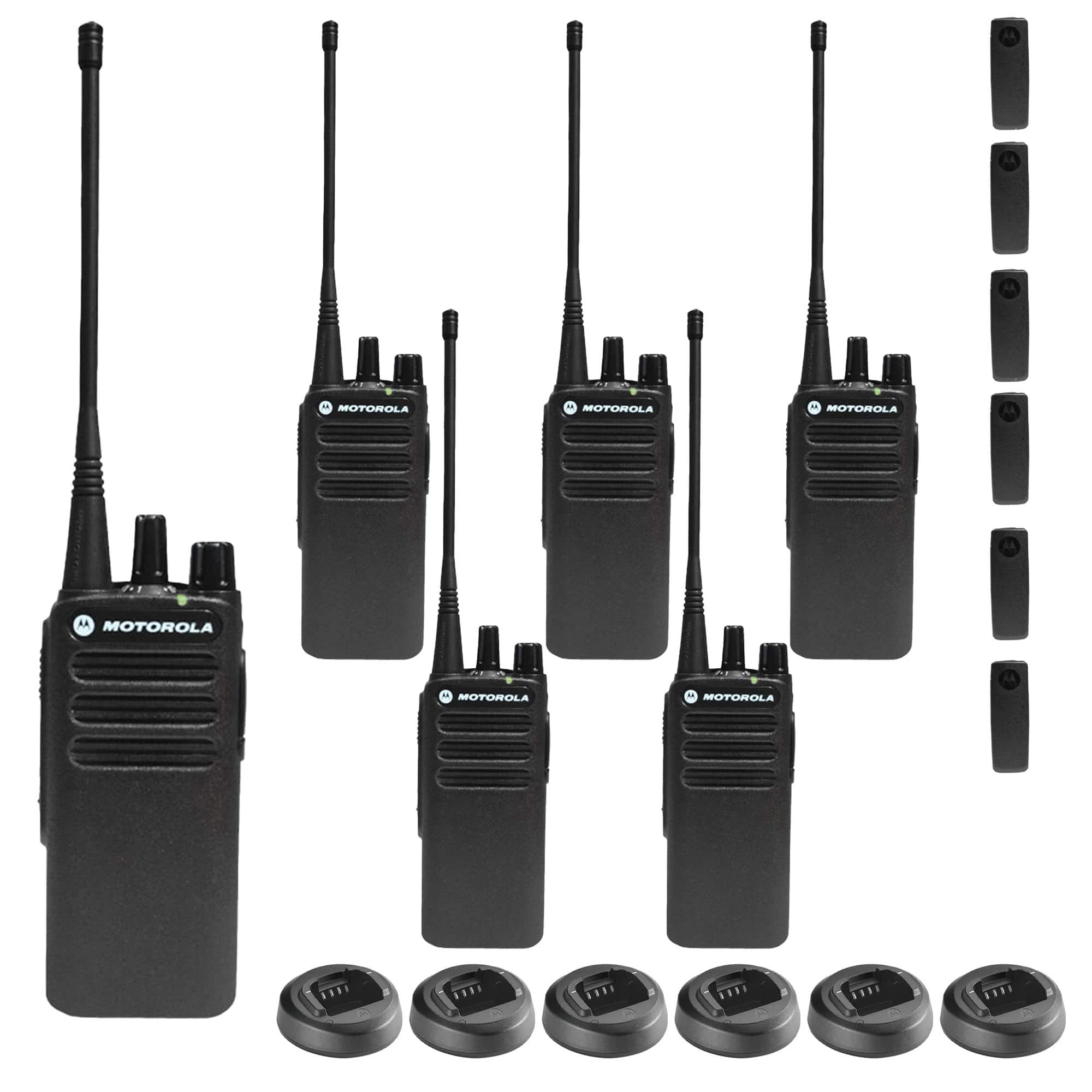 Motorola - CP100D Analog UHF Portable Non-Display Two Way Radio, 16 Channel, 4 Watt - 6 Pack Bundle - Black