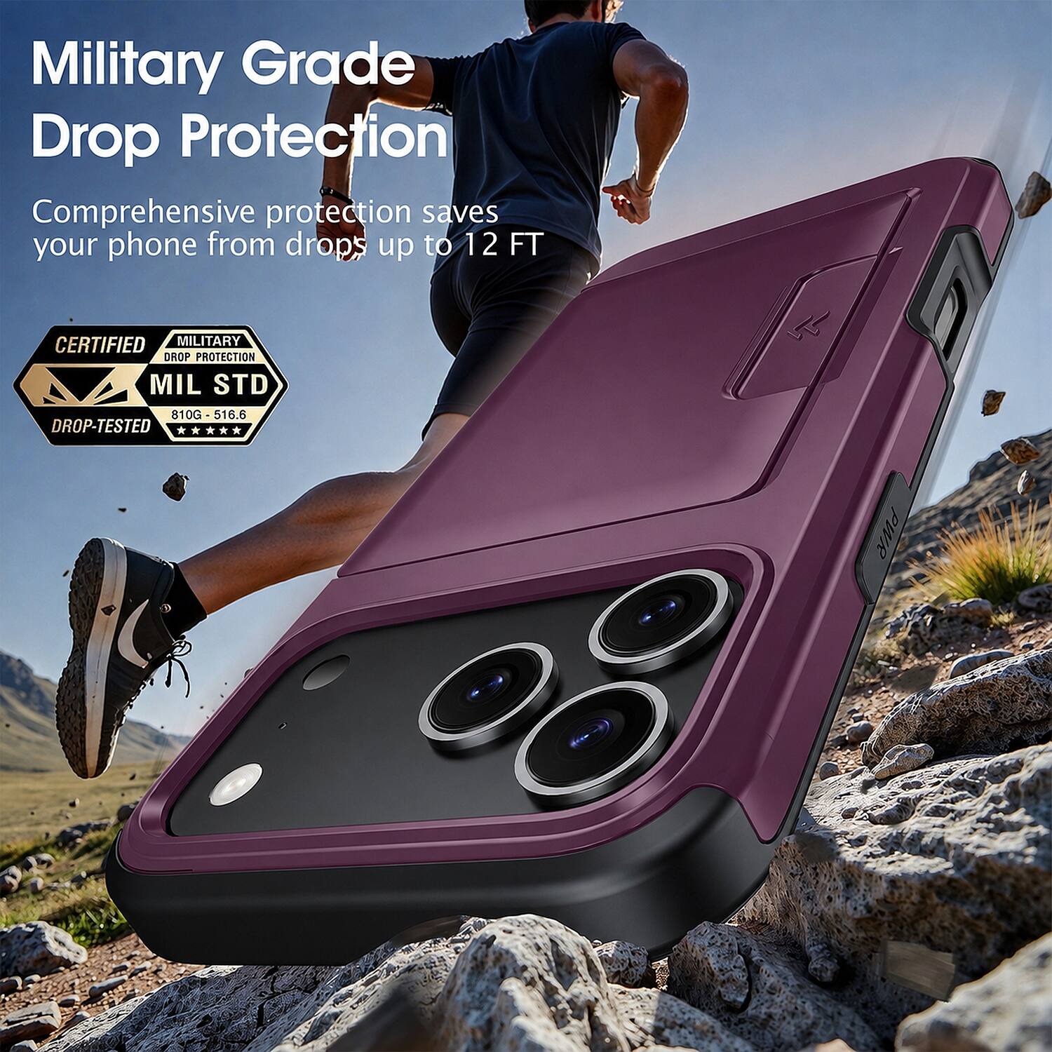 Military Grade Drop Protection  
Comprehensive protection saves your phone from drops up to 12 FT  

CERTIFIED MILITARY DROP PROTECTION  
MIL STD 810G - 516.6 DROP-TESTED