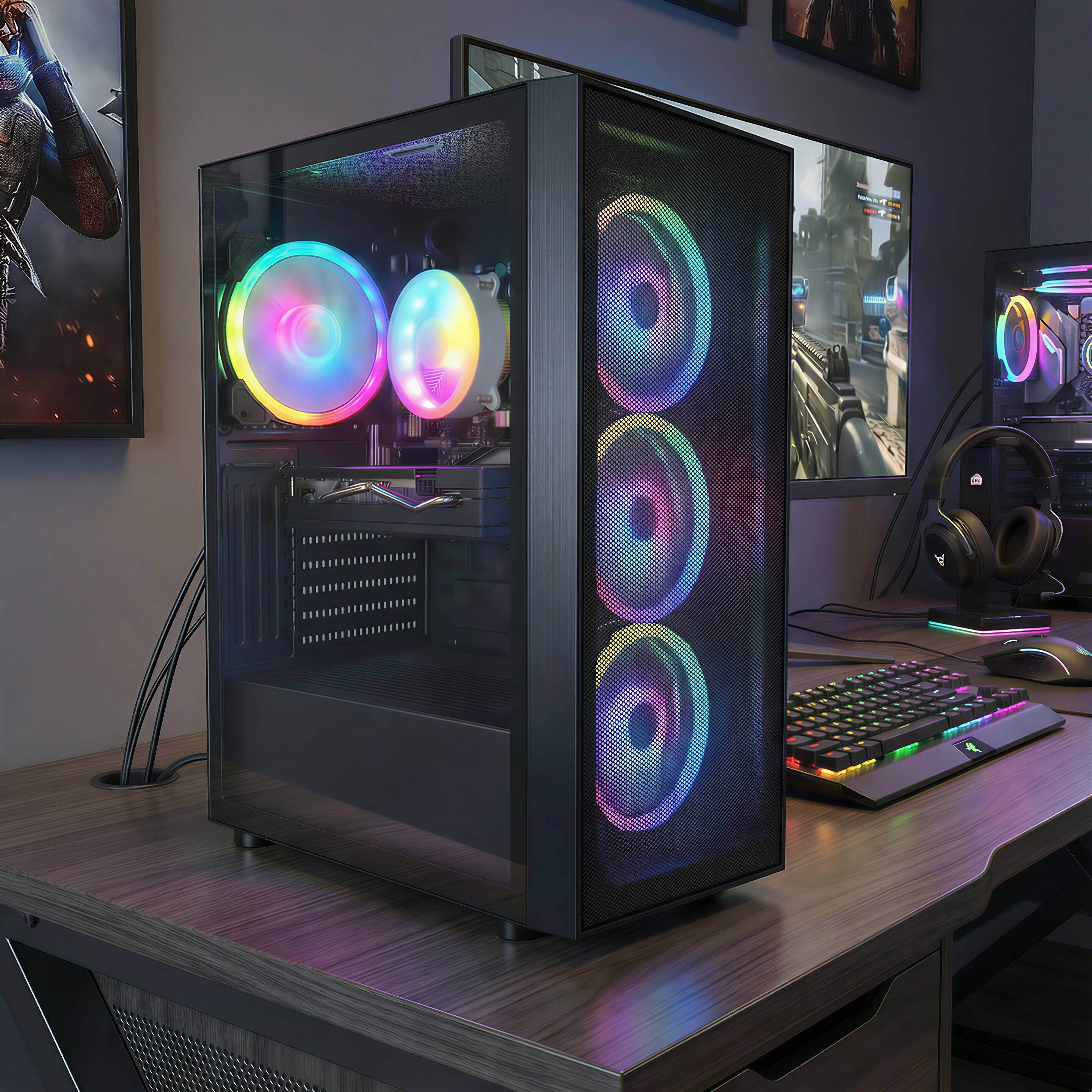 Alt View 2. STGAubron - STGAubron Gaming PC Desktop, 8th Gen Intel Core I7 up to 4.1GHz, Radeon RX 580 8G, 16GB DDR4, 1TB SSD, WiFi 6, Win11H - Black.