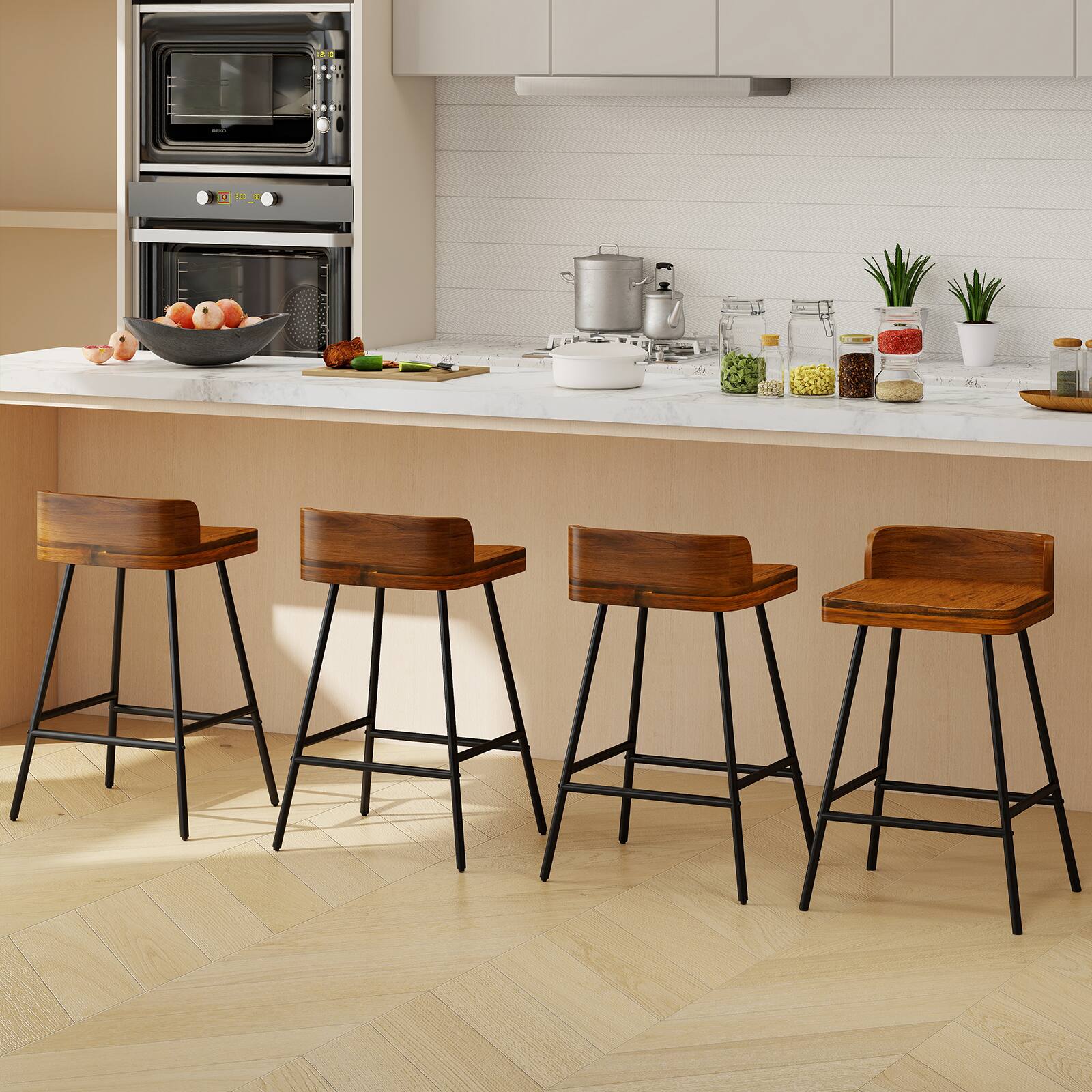 Alt View 1. Gymax - Gymax 4PCS 24'' Counter Height Bar Stool w/Low Back Metal Legs Footrest for Kitchen - Brown.