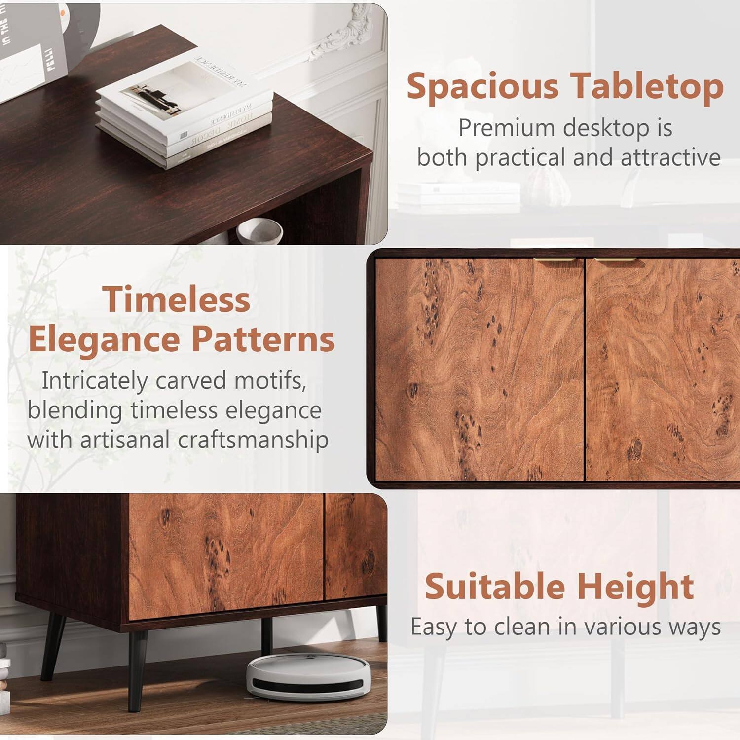 - Spacious Tabletop
  - Premium desktop is both practical and attractive

- Timeless Elegance Patterns
  - Intricately carved motifs, blending timeless elegance with artisanal craftsmanship

- Suitable Height
  - Easy to clean in various ways