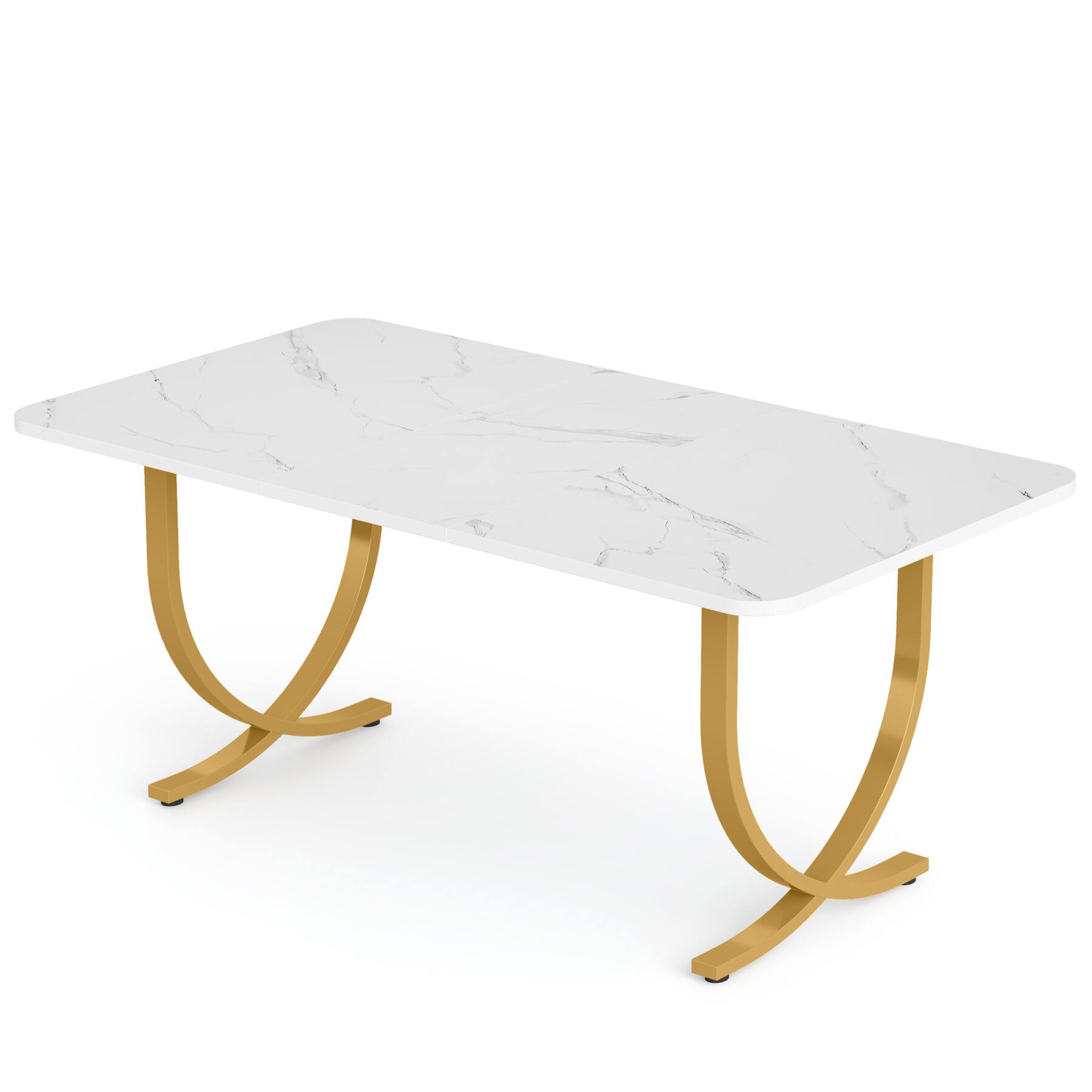 Angle. APRILSOUL - 63in Executive Office Desk Modern White and Gold Computer Desk with Faux Marble Tabletop for Home Office or Meeting Room - White+Gold.