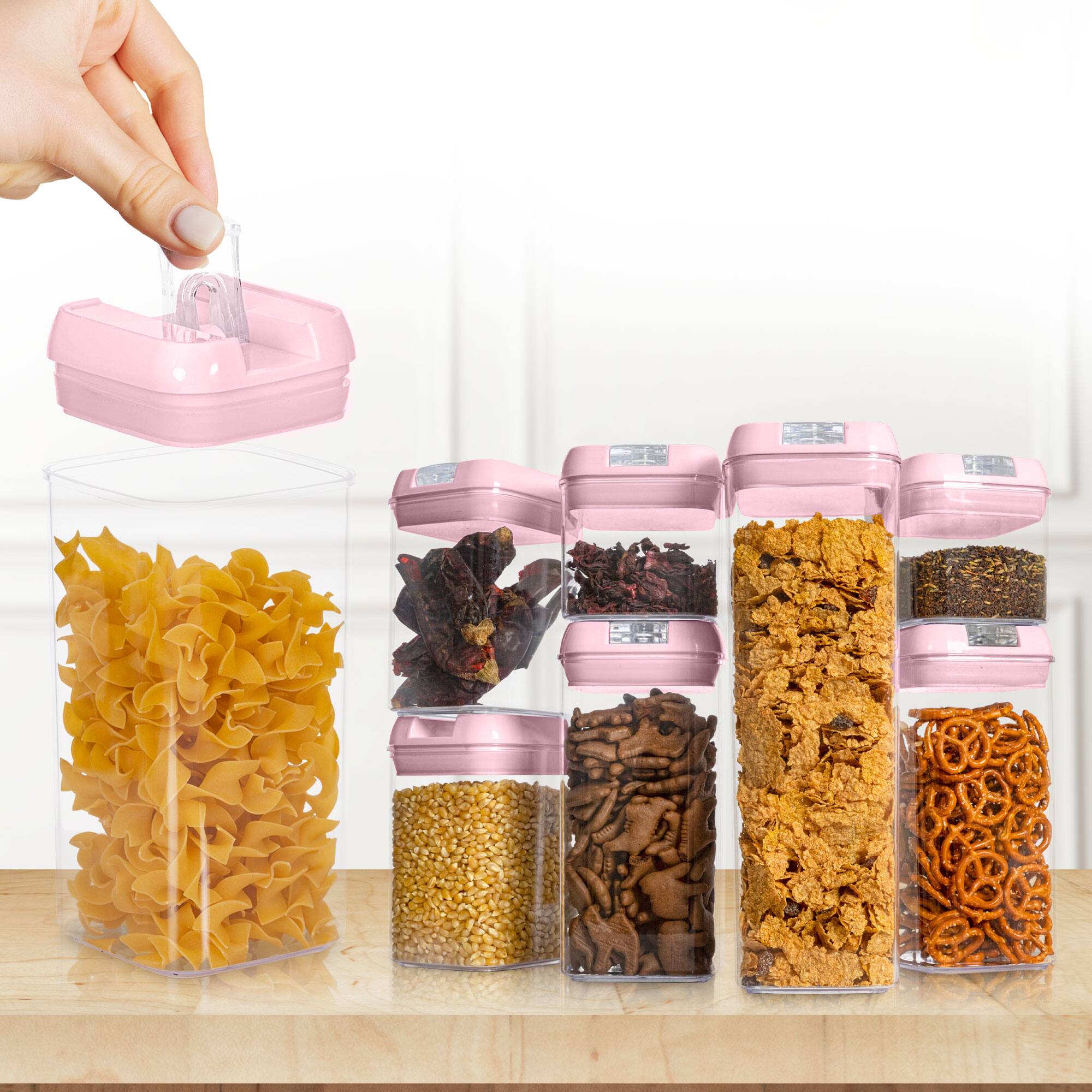Alt View 2. Cheer Collection - 7-Piece Airtight Pantry Food Storage Container Set with Mixed Sizes, Flip-Top Lids & Reusable Labels - Pink.