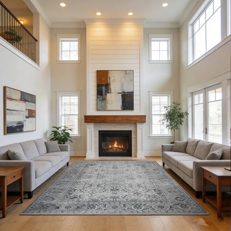 Left. RYHNUYNE - 8x10 Area Rugs Living Room Rug Washable Vintage Boho Rug No Slip Stain Resistant Soft Carpet Indoor Floor Floral Carpets - Painting.