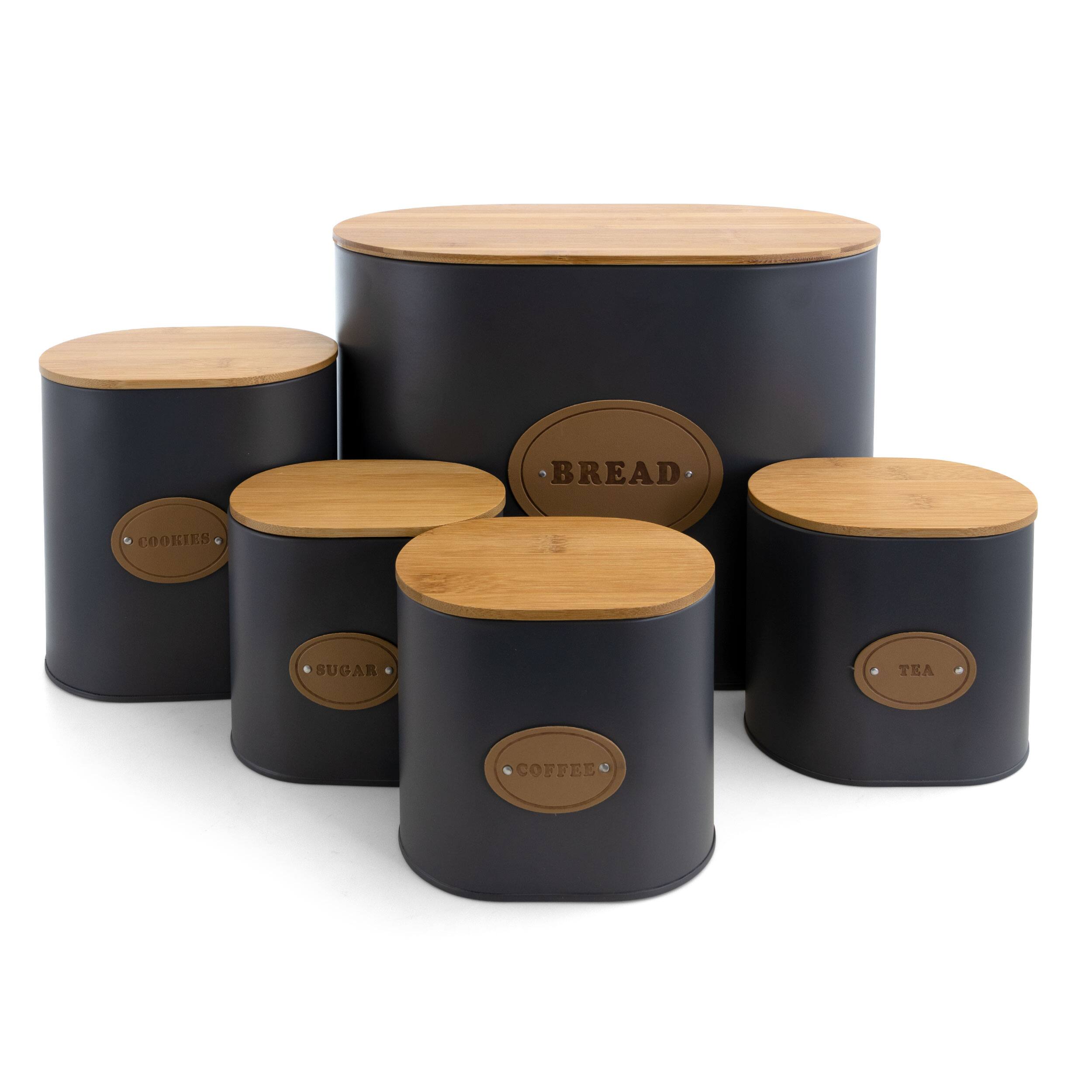 MegaChef - Kitchen Food Storage and Organization 5 Piece Canister Set in Grey with Bamboo Lids - Gray and Brown price history on PriceWatchPro