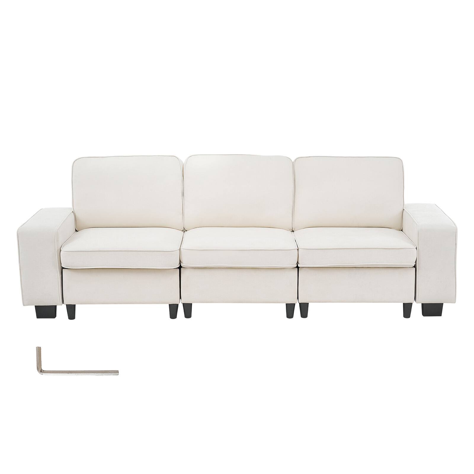 Alt View 5. VEVOR - 100-Inch Modular 3-Seater Sofa – Comfy Couch with Deep Seats & Hidden Storage, Modern Design for Living Room, Apartment - White.