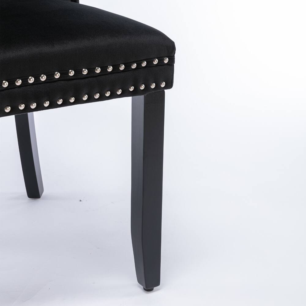 Alt View 8. Loheer - Loheer Black Velvet Dining Chairs Set of 2 Tufted Solid Wood Nailhead Trim - Black.