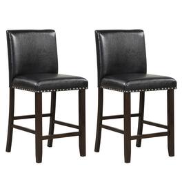 Gymax - Set of 2 Bar Stools PVC Leather Counter Height Chairs for Kitchen Island - Black