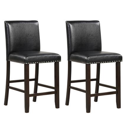 Front. Gymax - Gymax Set of 2 Bar Stools PVC Leather Counter Height Chairs for Kitchen Island Black - Black.