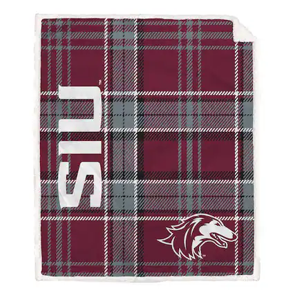 Front. Pegasus - Southern Illinois Salukis 50" x 60" Playmaker Plaid Ultra Cozy Sherpa Throw - Multicolor.
