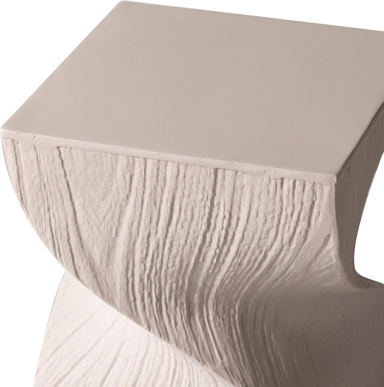 Alt View 4. LeisureMod - Onyx Twisted Fiberstone Side Table, Square Modern Accent Table with Bark Texture - Indoor/Outdoor - Cream.