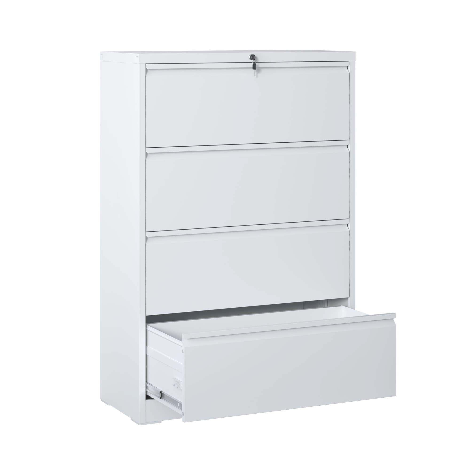 Back. Lycvki - 4-Drawer Lockable White Lateral File Cabinet - Legal/Letter/A4/F4 Size - white.