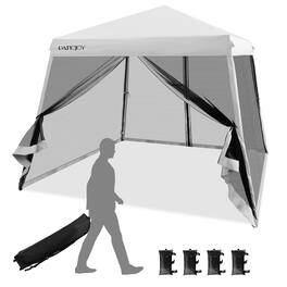 Costway - 10x10Ft Patio Outdoor Instant Pop-up Canopy Slant Leg Mesh Tent Folding - White