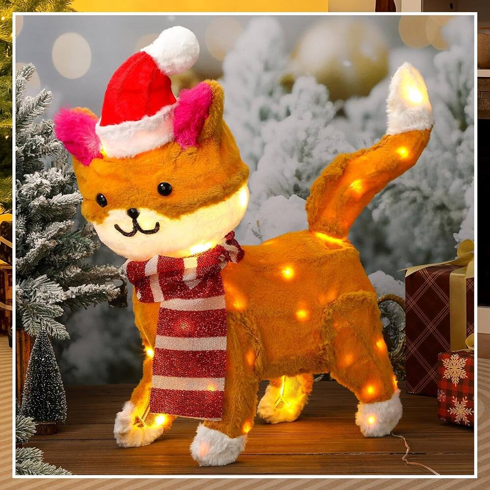 Alt View 3. Schertz - 18.5" Lighted Christmas Cat, Pre-Lit 3D Outdoor Holiday Decor with LEDs - Brown.