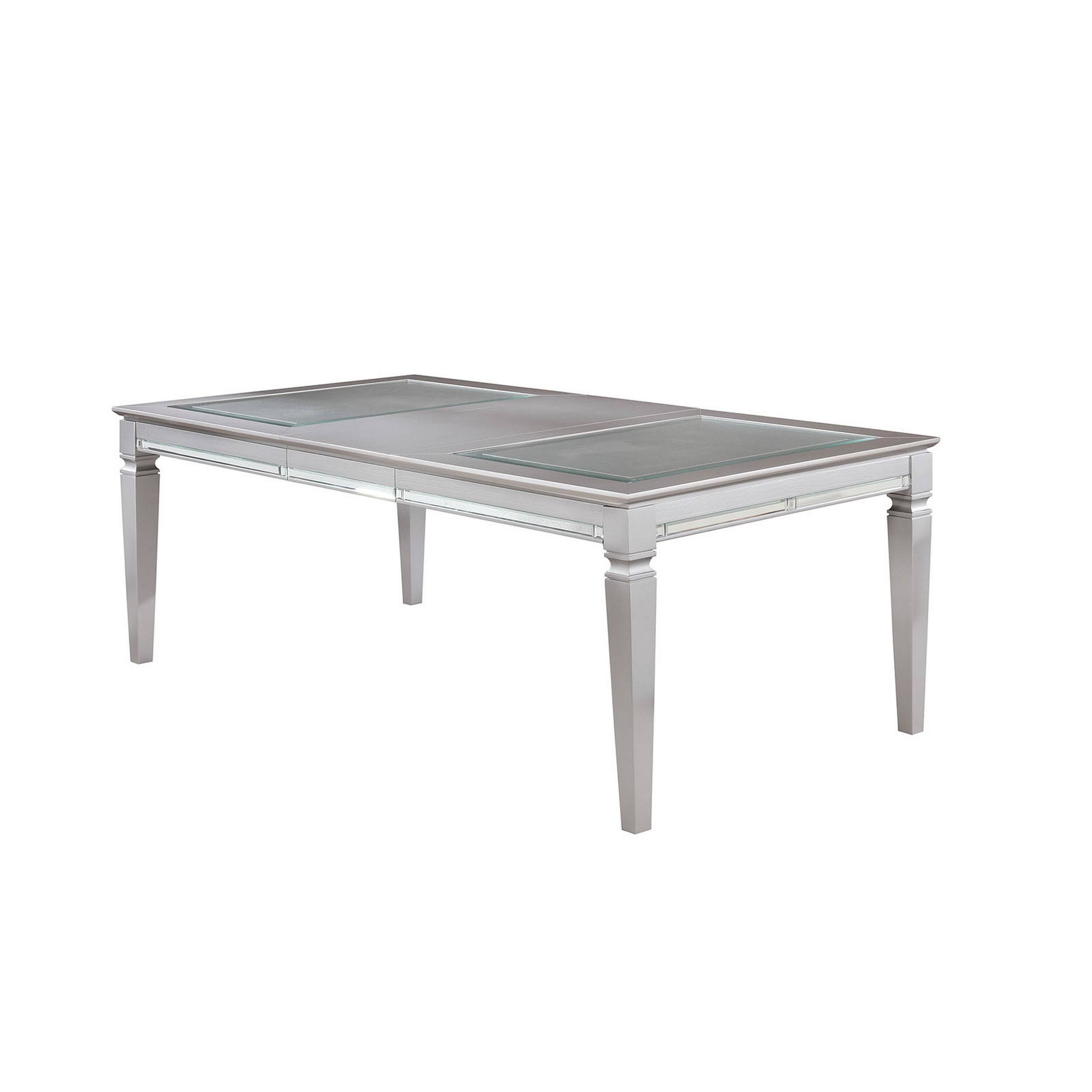 Alt View 1. Manhattan Lane - Wooden Dining Table With Beveled Mirror Insert, Silver and Clear - Silver and clear.