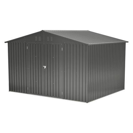 Front. Lirago - 10x8 FT Outdoor Storage Shed All-Weather Metal Shed with Lockable Doors - Black.