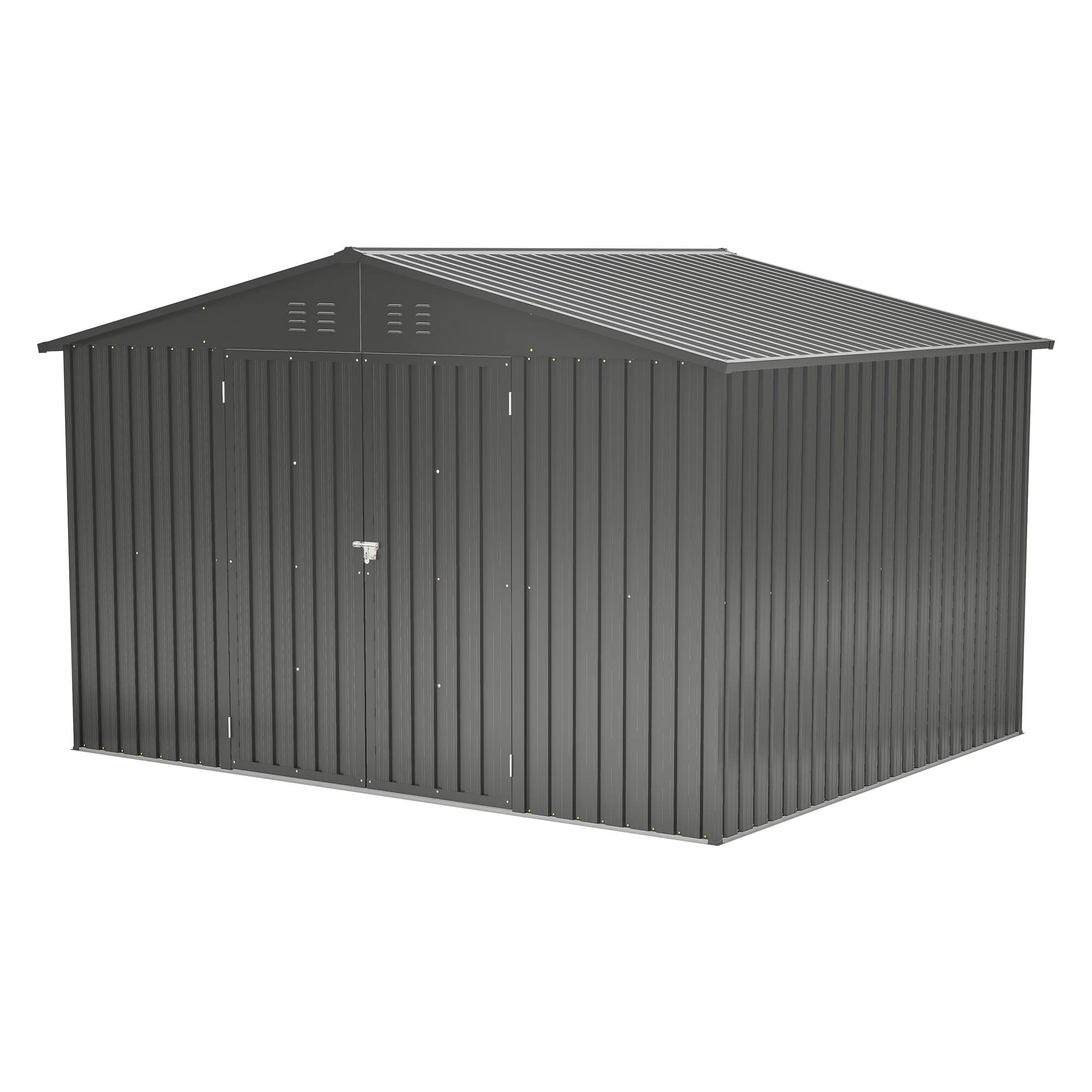 Front. Lirago - 10x8 FT Outdoor Storage Shed All-Weather Metal Shed with Lockable Doors - Black.