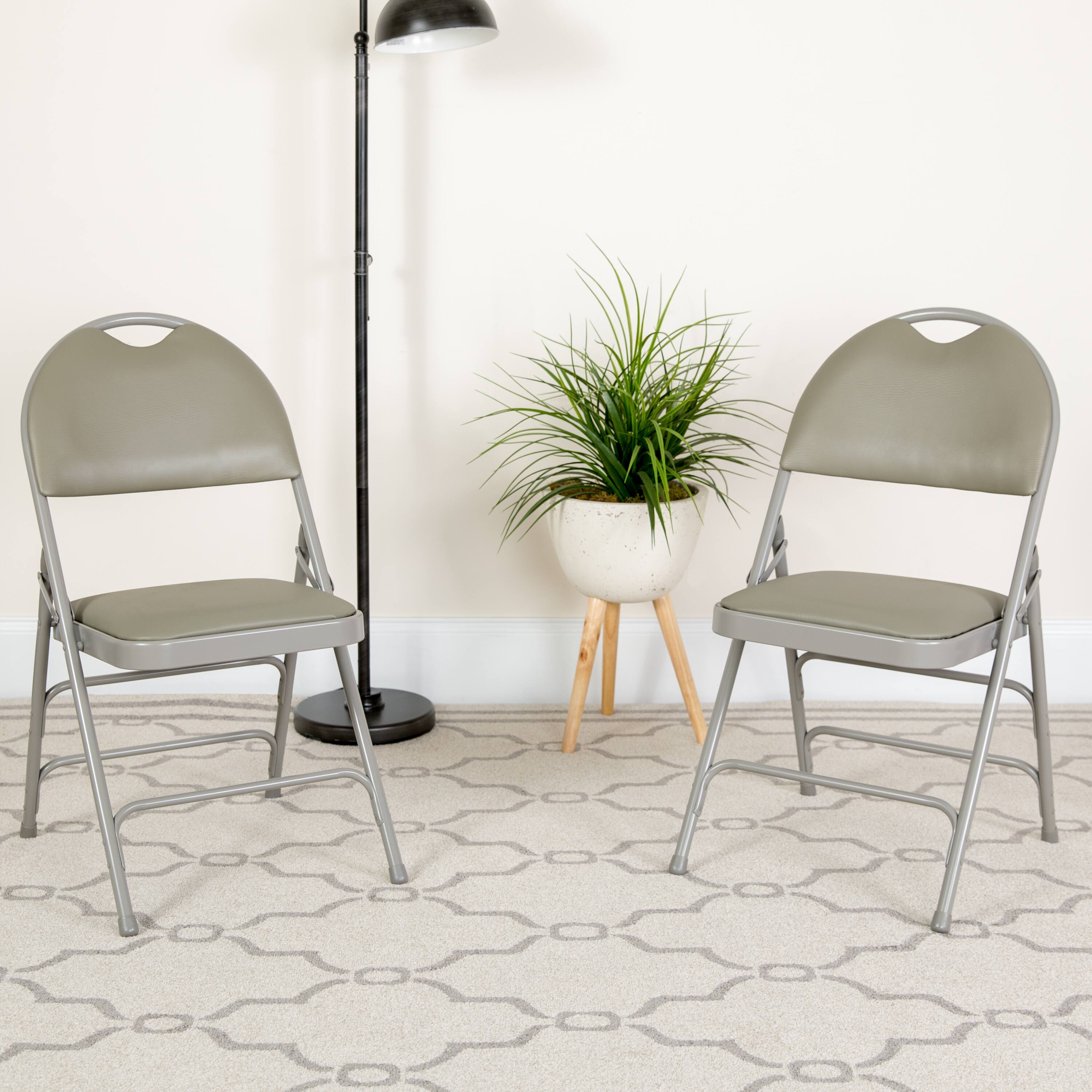Alt View 2. Emma + Oliver - 2 Pack Home & Office Easy-Carry Party Events Padded Folding Chair - Gray Vinyl/Gray Frame.
