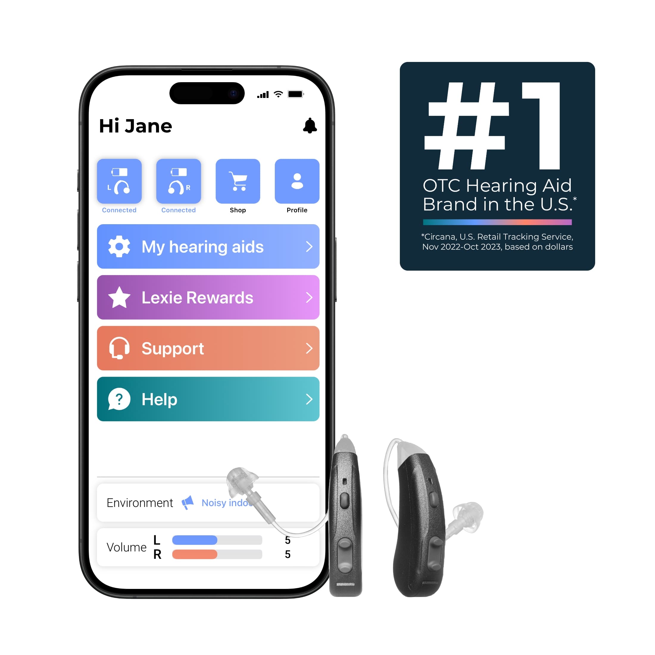 Hi Jane. My Connected Hearing Profile #1 OC Hearing Aid Brand in the U.S. My hearing aids have Lexie Rewards support, and they help in a noisy environment with a low volume setting.