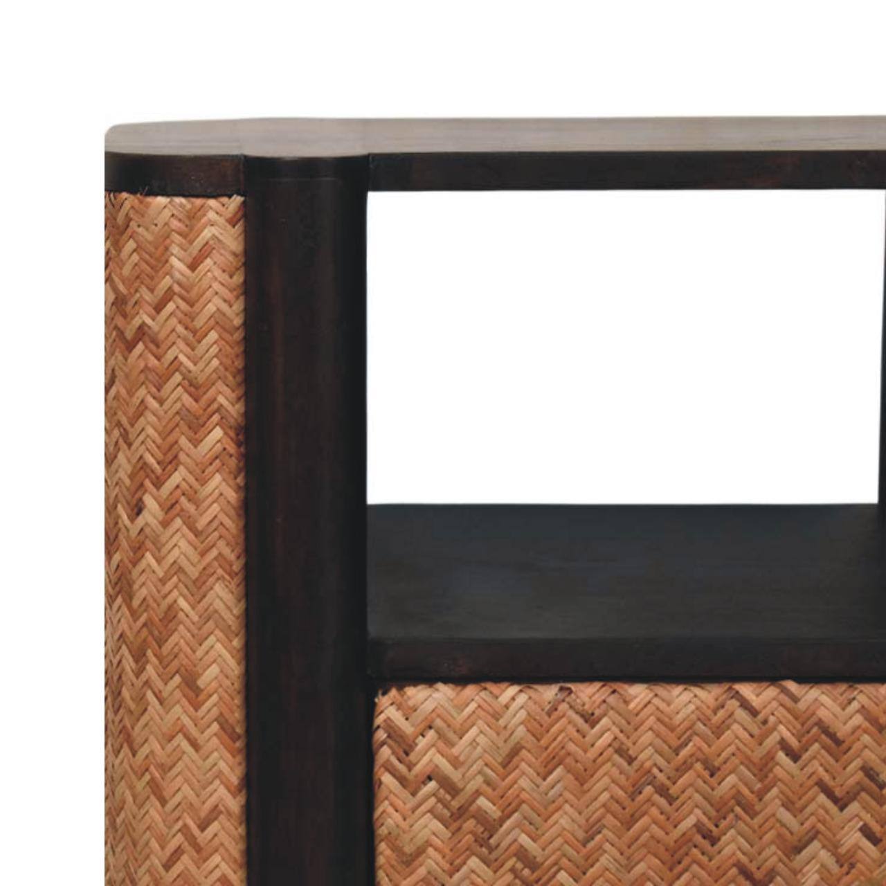 Left. Artisan Furniture - Rattan Curve Edge Nightstand - Dark Brown.
