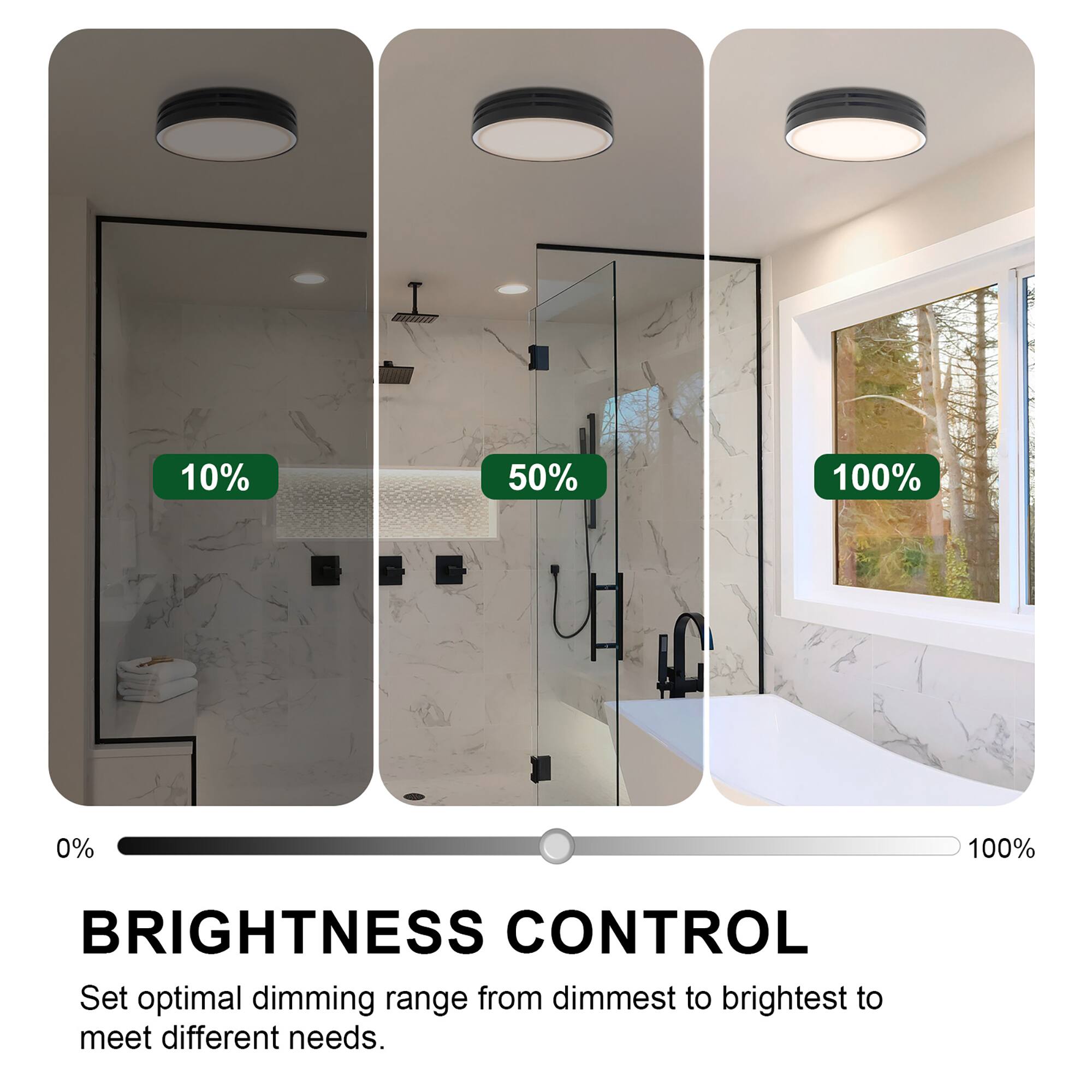 10% 50% 100% 0% 100% BRIGHTNESS CONTROL

Set optimal dimming range from dimmest to brightest to meet different needs.
