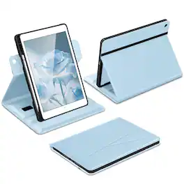 DTTO - Case for iPad 9th / 8th / 7th Generation 10.2-Inch – 360° Rotating Premium Leather Folio Stand Cover with Pencil Holder - Ice Blue