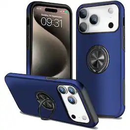 Entronix - Case for iPhone 18 Pro Max/17 Pro Max - 360º Circular Ring Gripstand - Navy Blue
