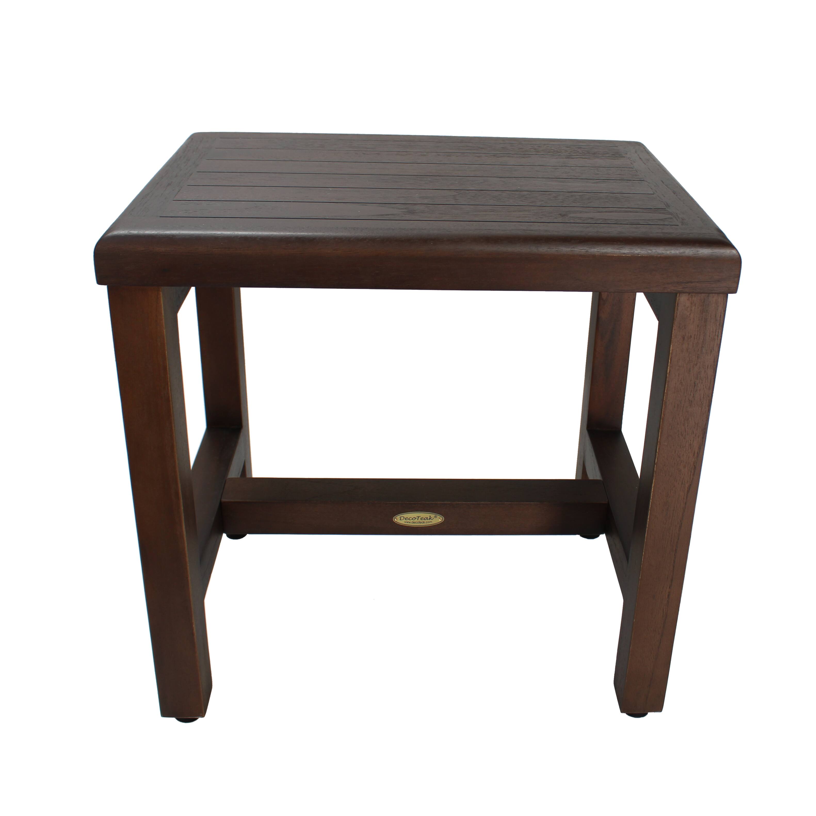 Angle. DecoTeak - DecoTeak® Eleganto® 18" Teak Wood Shower Bench in Woodland Brown Finish - Woodland Brown.
