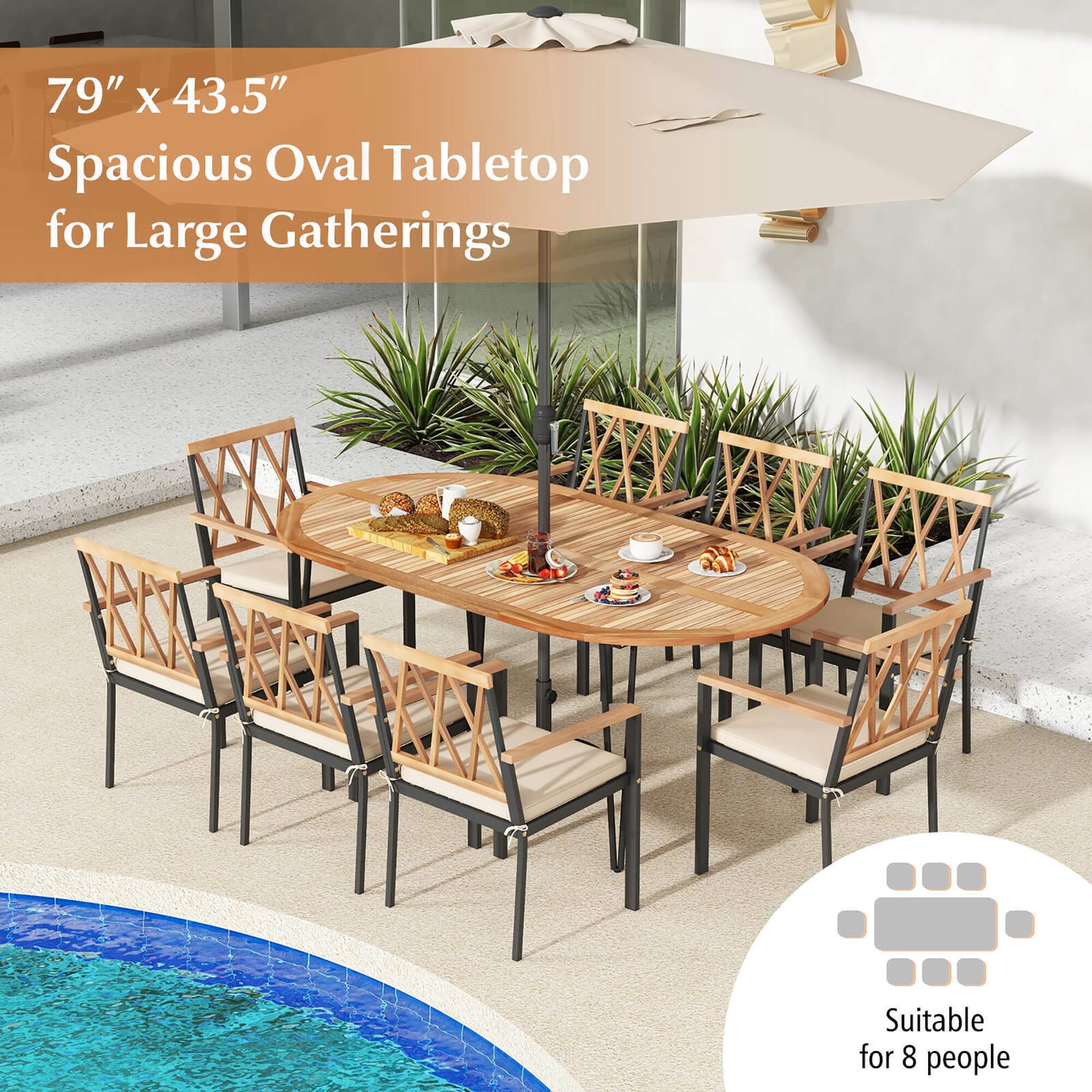 79" x 43.5" Spacious Oval Tabletop for Large Gatherings  
Suitable for 8 people