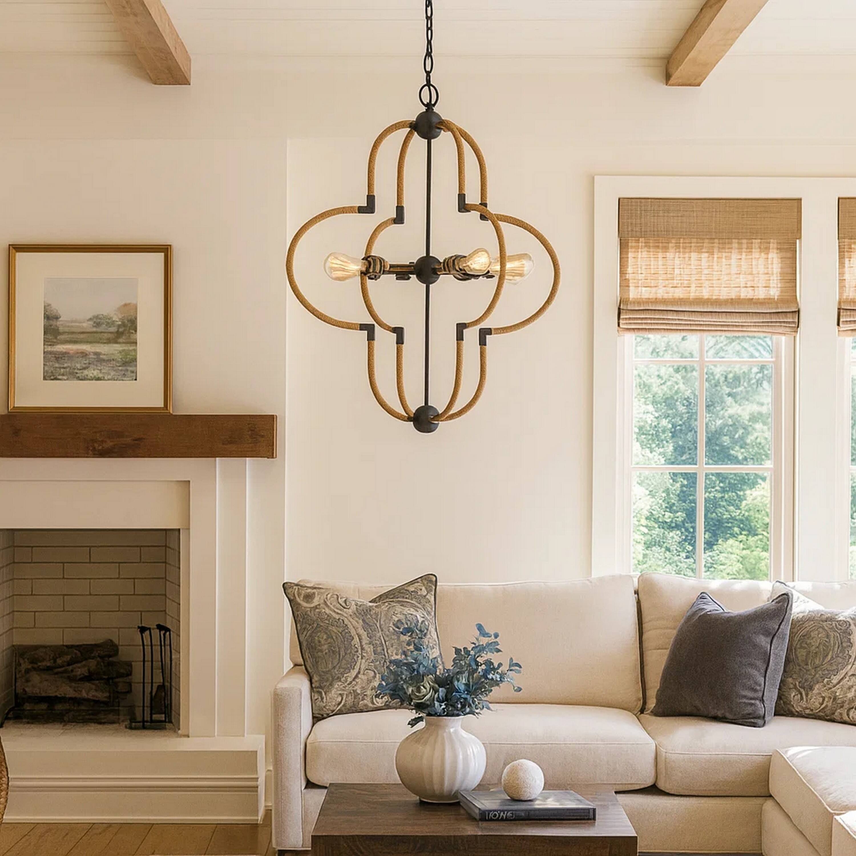 Alt View 2. Manhattan Lane - Gemo 36 Inch Chandelier, Crossed Clover Design - Brown, Black, Brass.