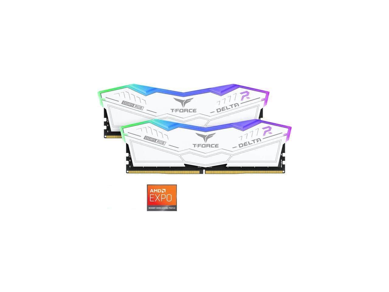 Team Group - Team T-Force Delta RGB 32GB (2 x 16GB) 288-Pin PC RAM DDR5 6400 (PC5 51200) Desktop Memory Model FF4D532G6400HC40BDC01 - White