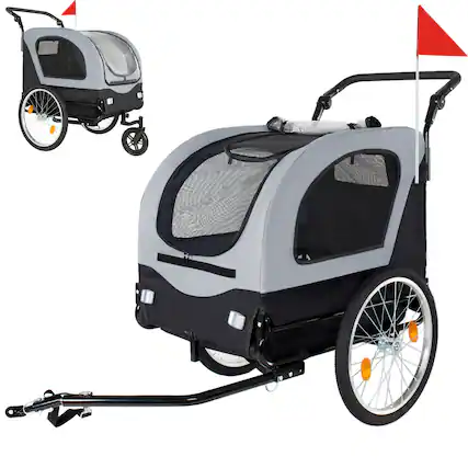 Front. JUJABU - 2-in-1 Foldable Pet Carrier Cart for Dogs up to 110lbs with Front Caster, Gray.