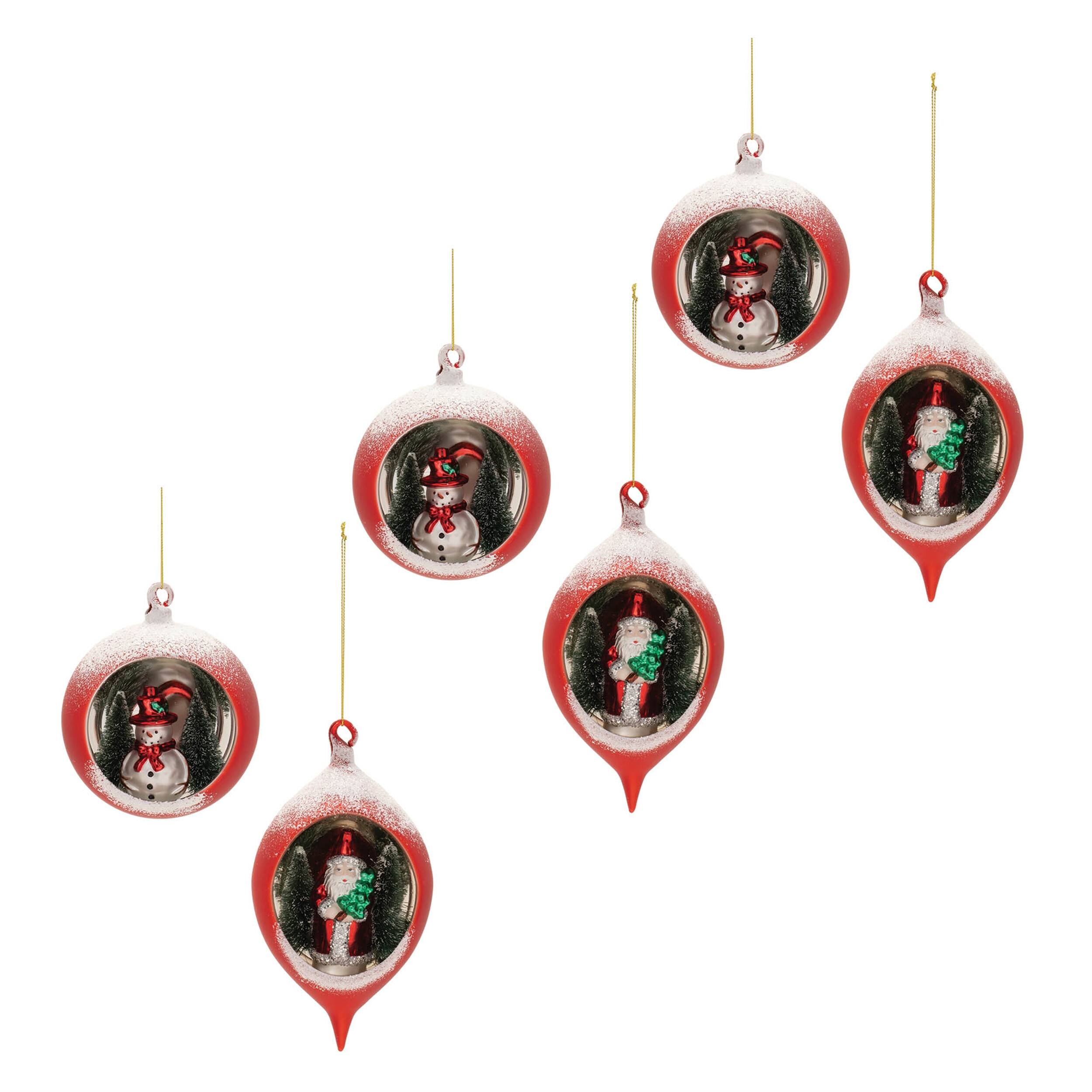Alt View 3. BreeBe - Mercury Glass Ornament with Pine Trees (Set of 6) - Red, White, Green.