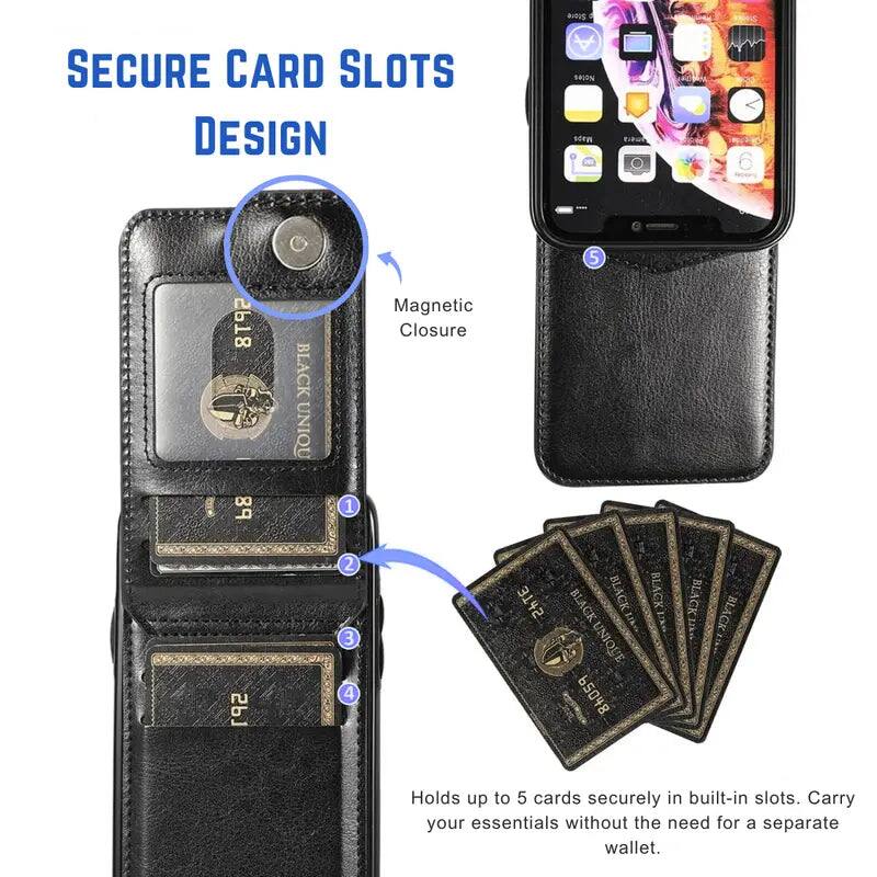 Store

SECURE CARD SLOTS DESIGN

Notes scene

81dS 8d LdS

BLACK UNIQUE

1 2 3 4

Magnetic Closure

5 3TH5 BLACK BLACK UNIQUE 65048

BLACK 1:20

BLACK

BLACK

Holds up to 5 cards securely in built-in slots. Carry your essentials without the need for a separate wallet.