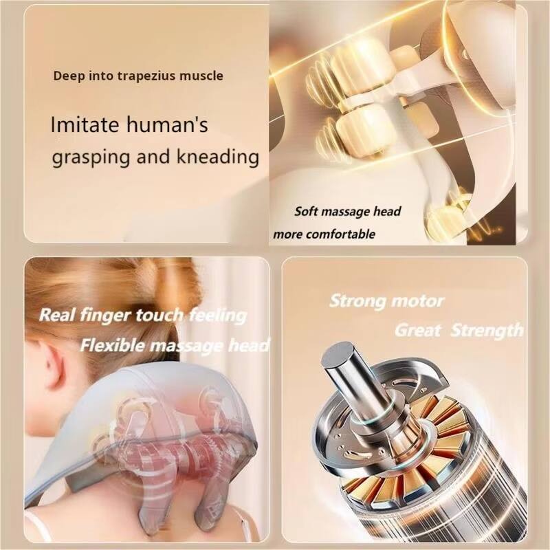 - Deep into trapezius muscle
- Imitate human's grasping and kneading
- Soft massage head more comfortable
- Real finger touch feeling
- Flexible massage head
- Strong motor
- Great Strength
