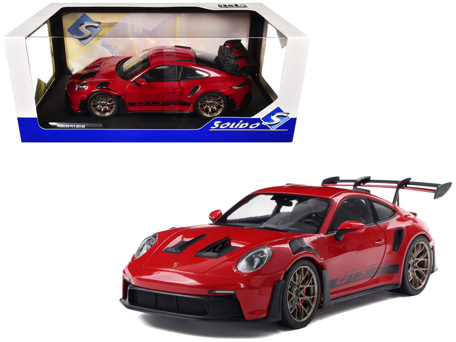 2024 Porsche 911 (992) GT3 RS Guards 1/18 Diecast Model Car by Solido - Red with Black Stripes
