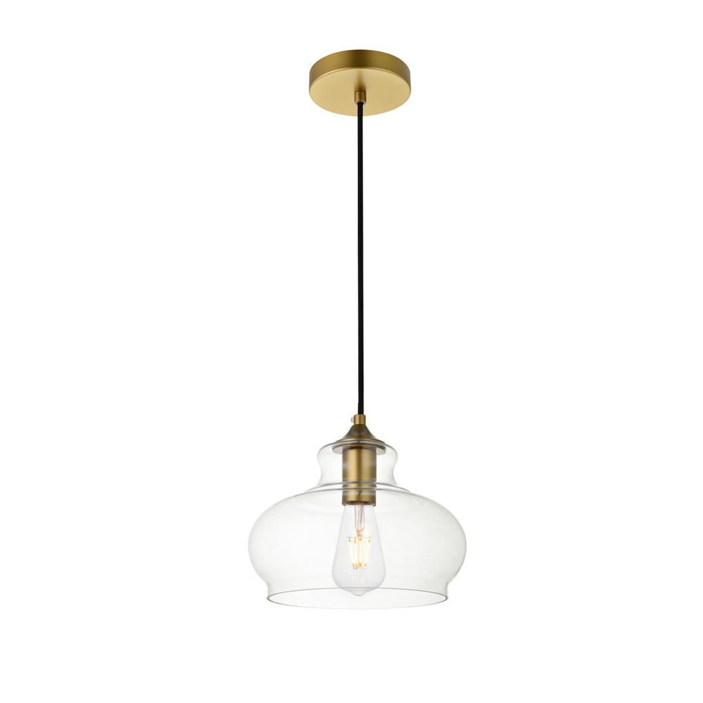 Alt View 2. Living District - Destry 1 Light Brass Pendant With Clear Glass - Brass And Clear.